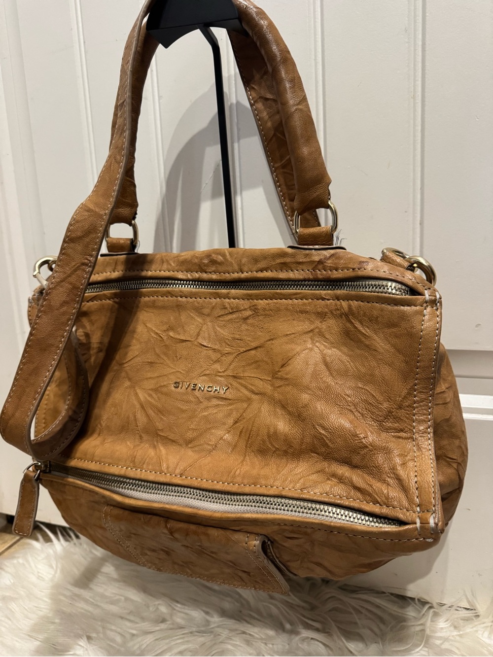 Givenchy Tan Leather Shoulder Bag with Zip Detailing